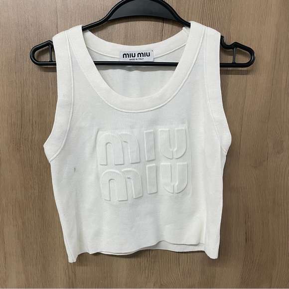 Miu Miu Tops - Miu Miu White Embossed Logo Tank Top